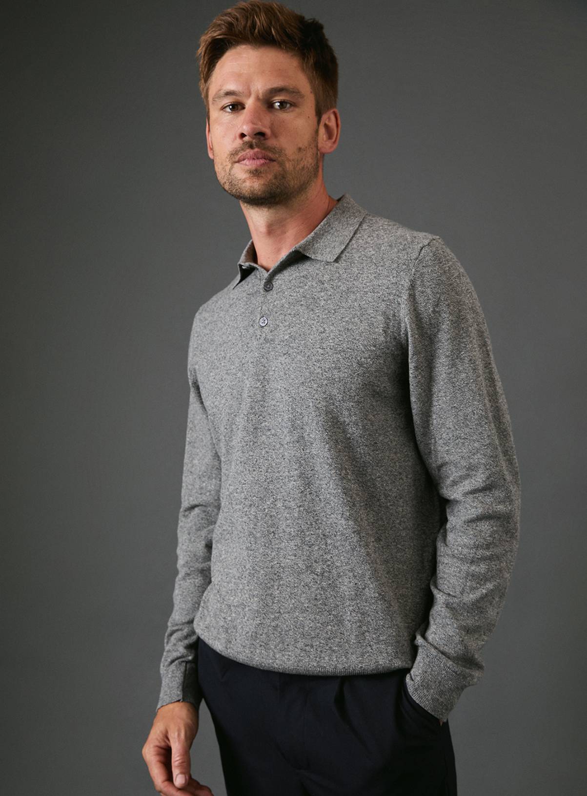 BURTON Light Grey Cotton Rich Long Sleeve Knitted Polo XL - Image 1